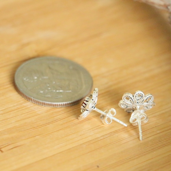 925 Sterling Silver red jade stone Earrings - Picture 6 of 7